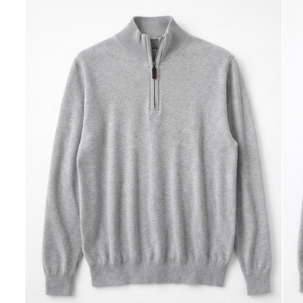 IZOD Quarter Zip‎ Sweater Men Small Gray Pullover Preppy Golf Cotton Blend
